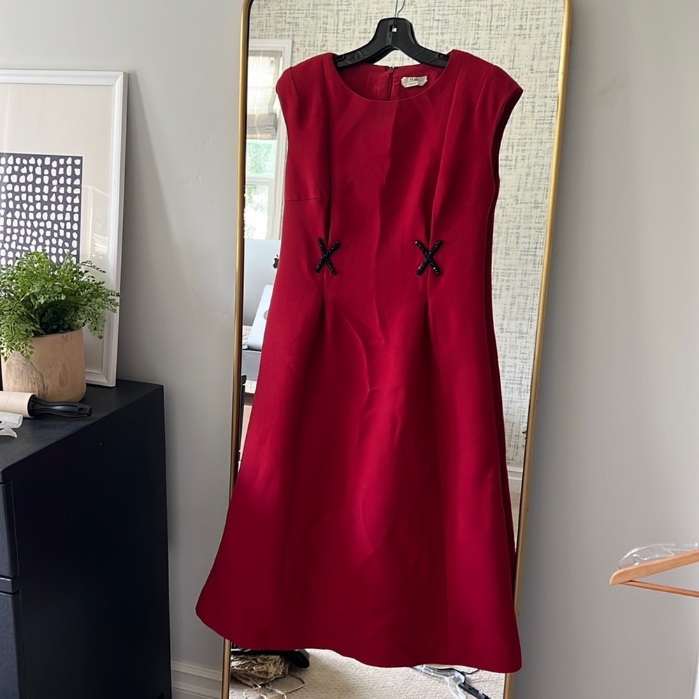 Fendi Red Midi Dress with Beaded X Detail